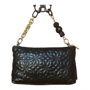 Vince Camuto NWT Black Quilted Satchel w Gold Chain Bag Charm